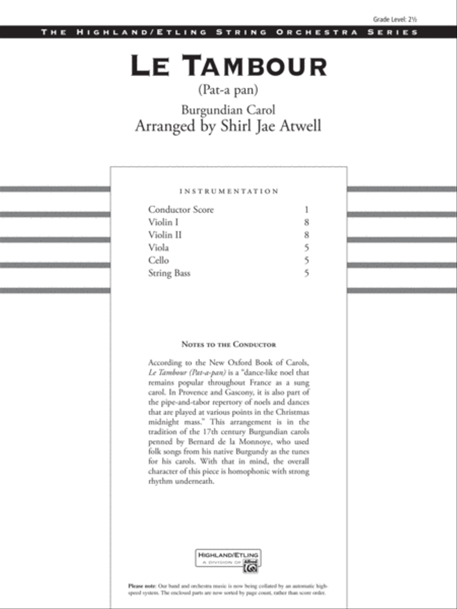 Le Tambour (Pat-a-Pan): Score String Orchestra scores gallery preview page 1
