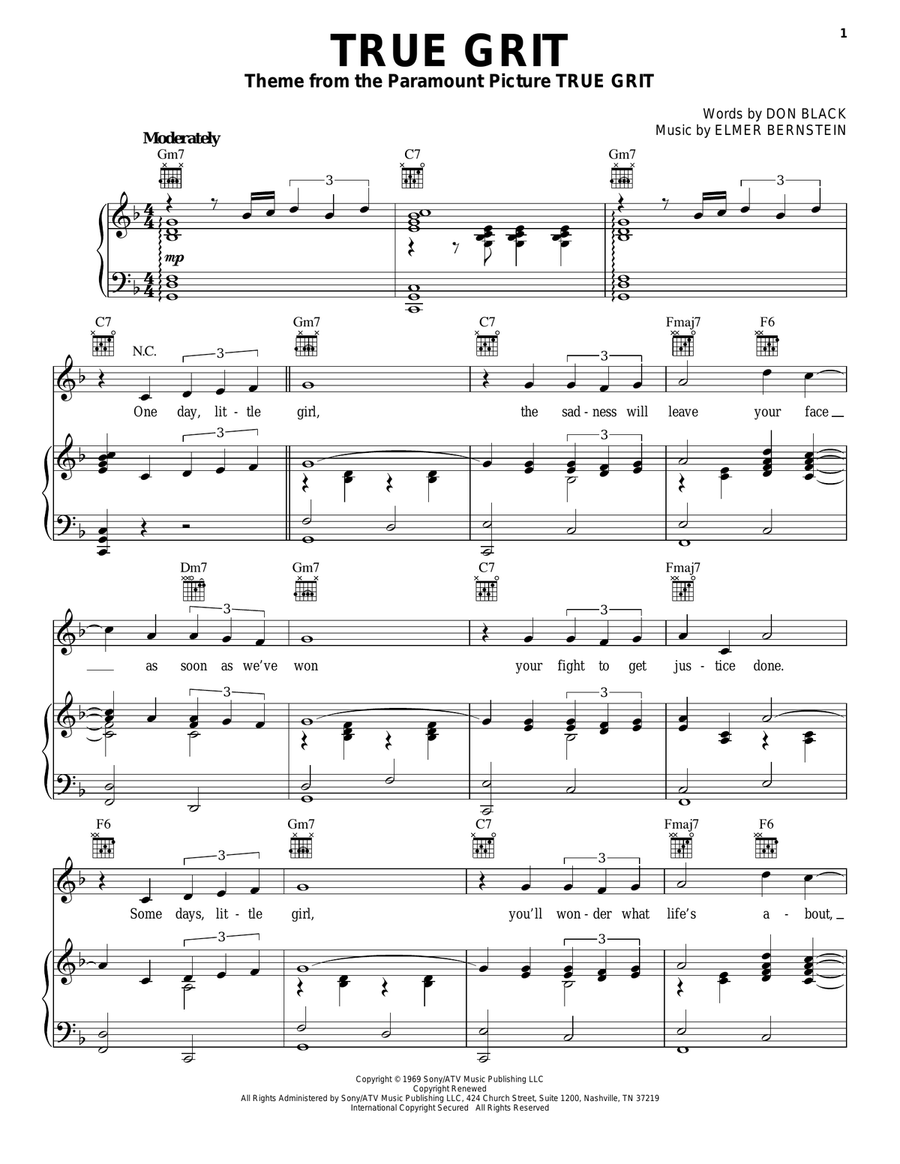 True Grit Piano, Vocal, Guitar scores gallery preview page 1