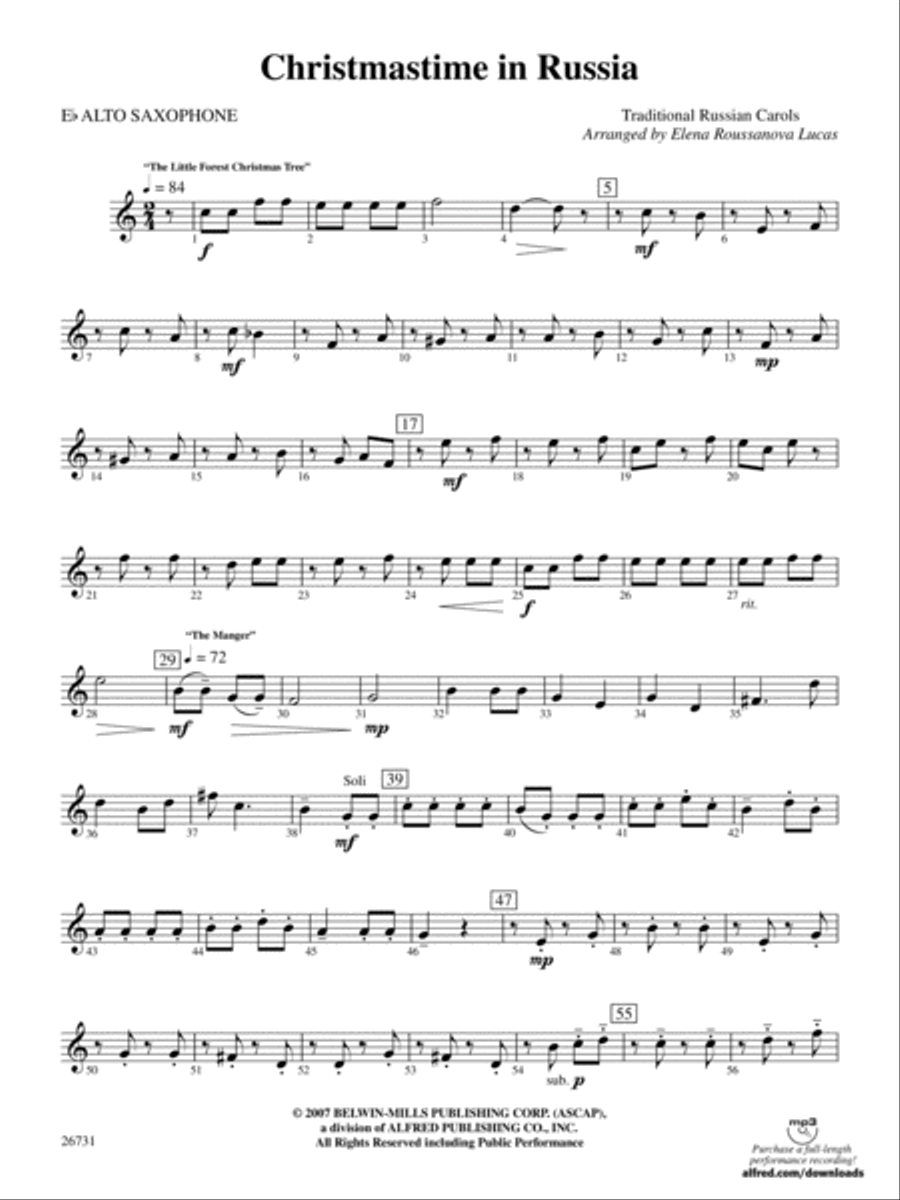 Christmastime in Russia: E-flat Alto Saxophone Concert Band scores gallery preview page 1