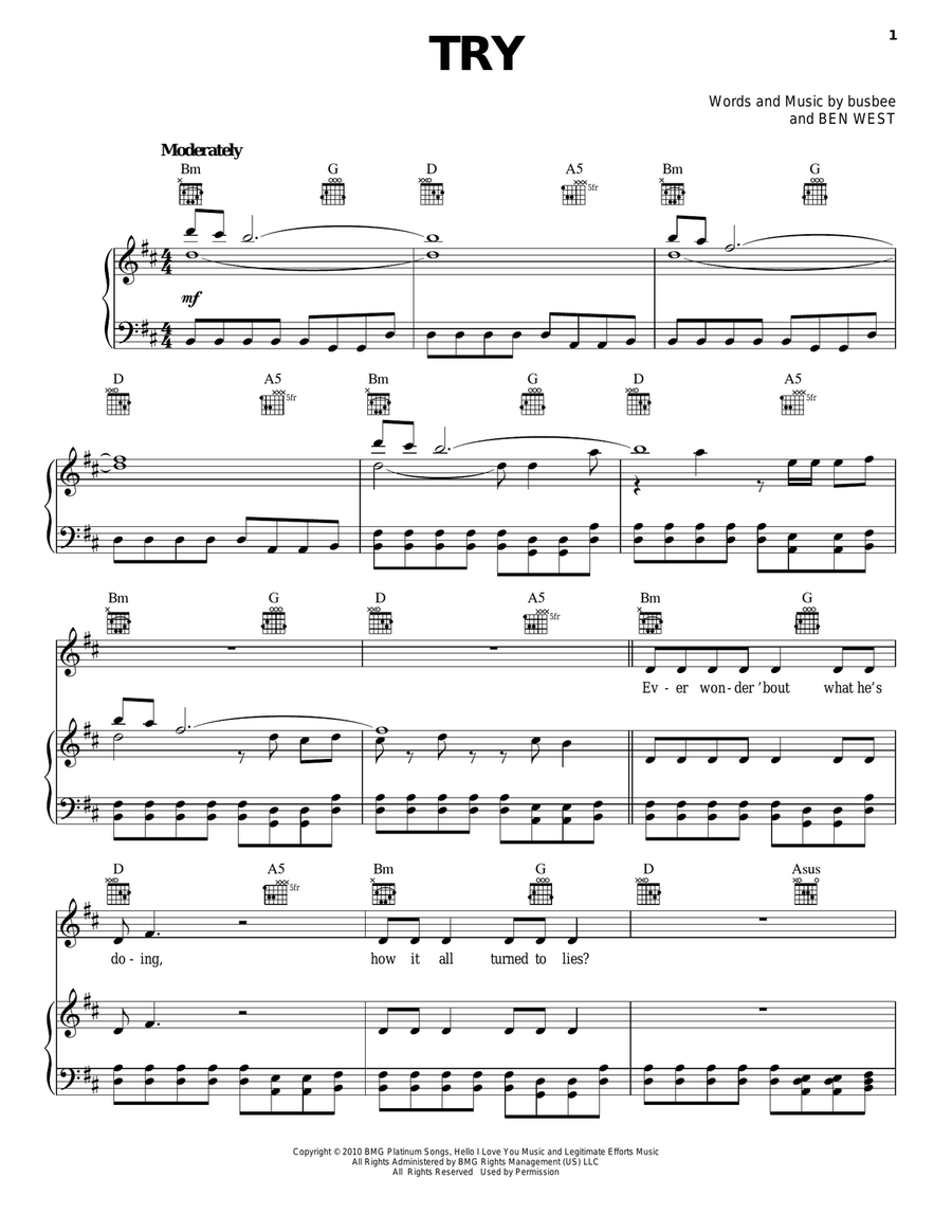 Try Piano, Vocal, Guitar scores gallery preview page 1
