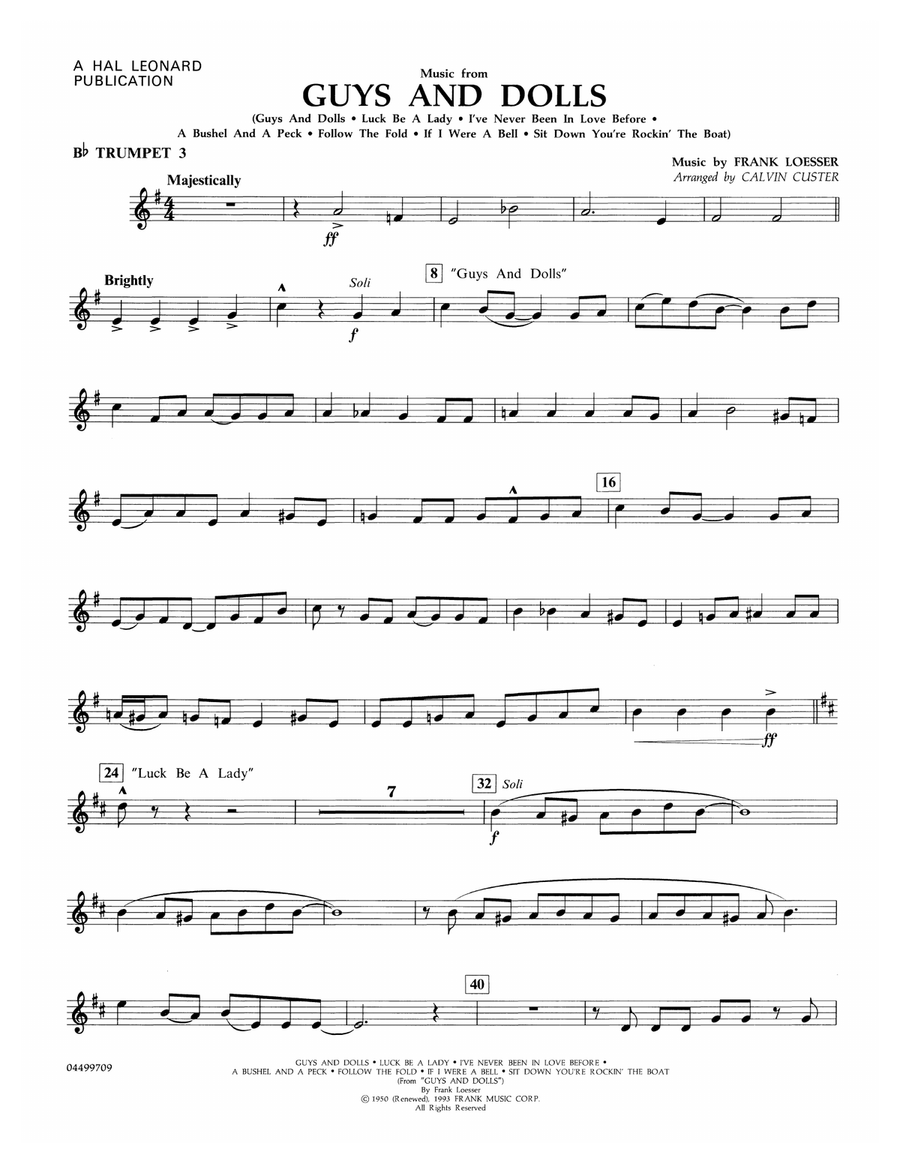Music from Guys and Dolls (arr. Calvin Custer) - Bb Trumpet 3 Full Orchestra scores gallery preview page 1