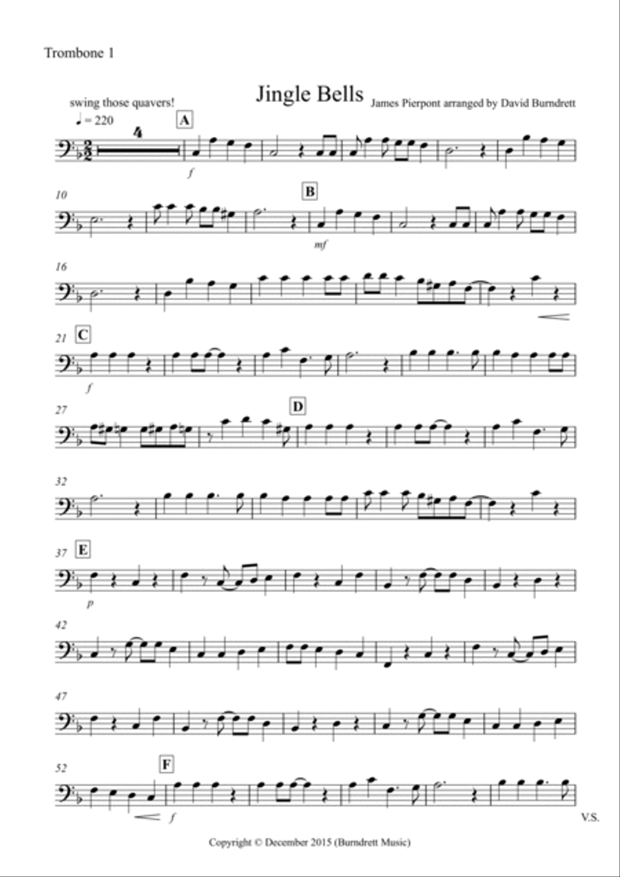 Jingle Bells (Jazzy Style!) for Trombone Duet Trombone Duet scores gallery preview page 4