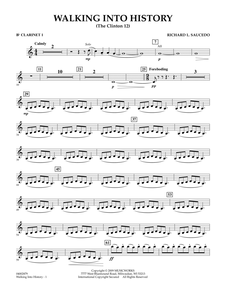 Walking into History (The Clinton 12) - Bb Clarinet 1 Concert Band scores gallery preview page 1