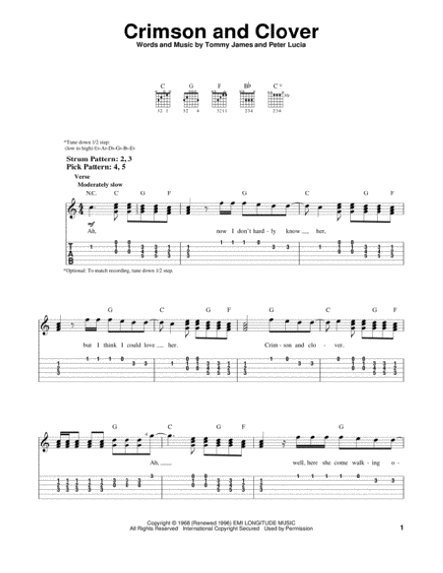 Crimson And Clover Crimson And Clover Acoustic Guitar scores gallery preview page 1