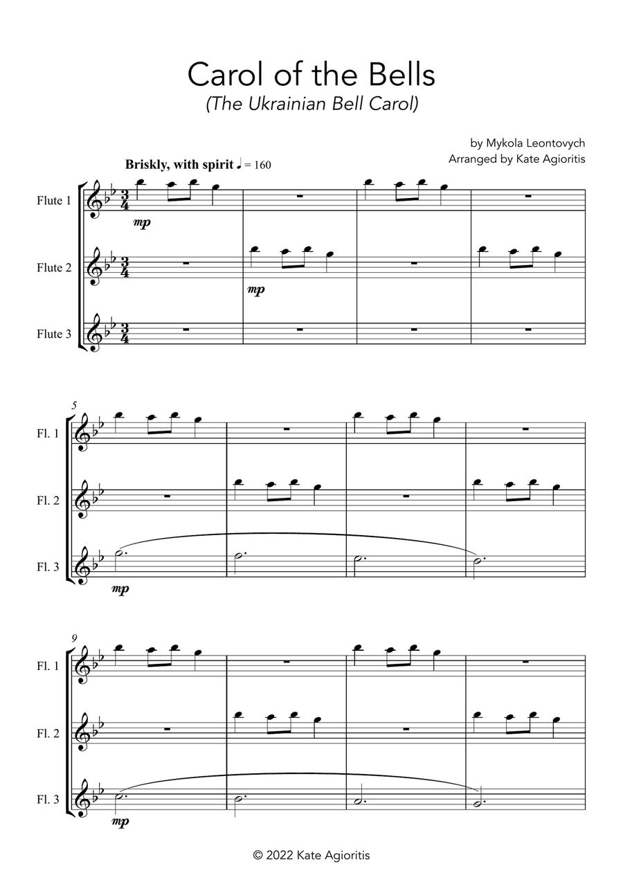 Carol of the Bells (Ukrainian Bell Carol) - Flute Trio Flute Trio scores gallery preview page 3