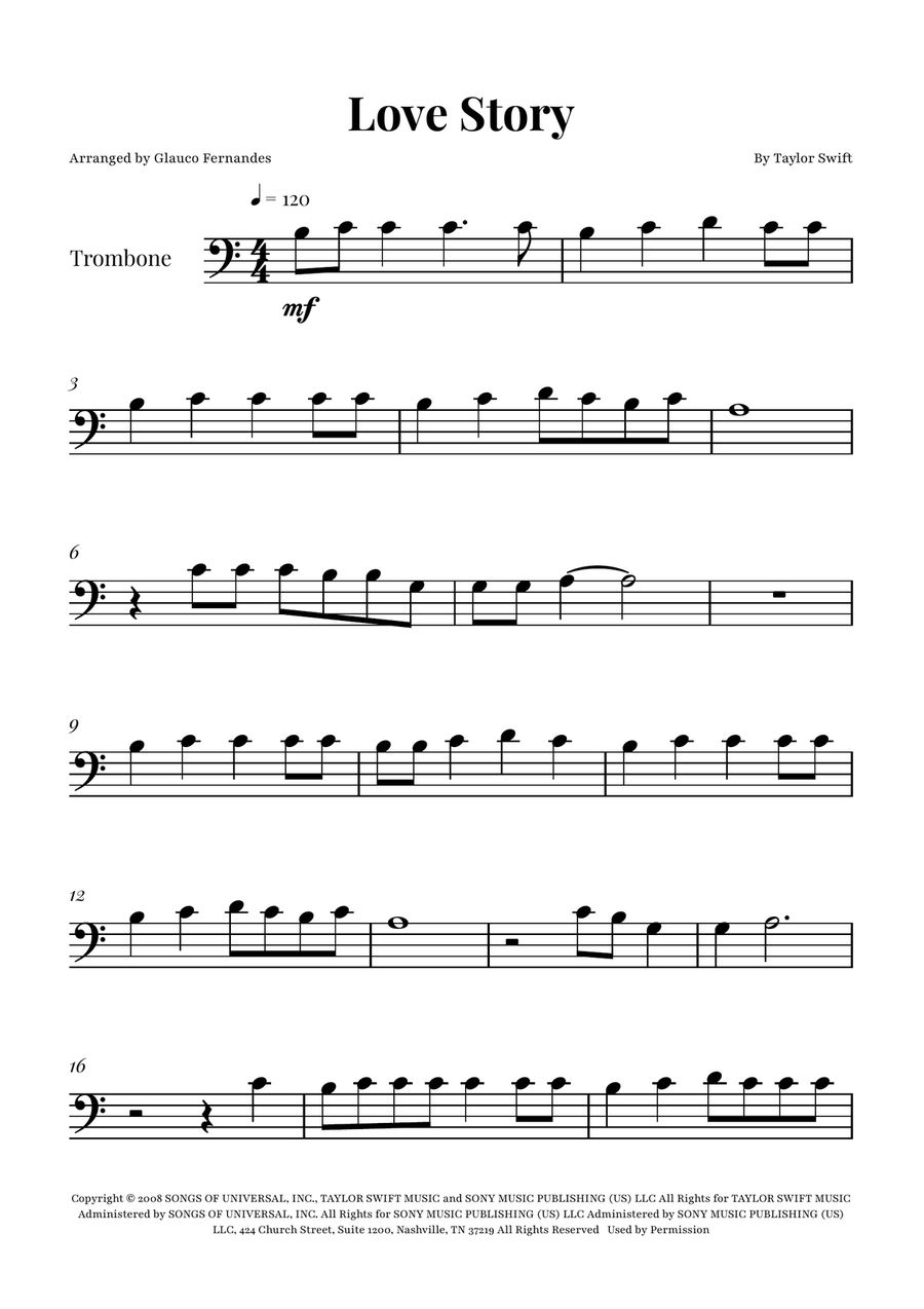Love Story Trombone Solo scores gallery preview page 1
