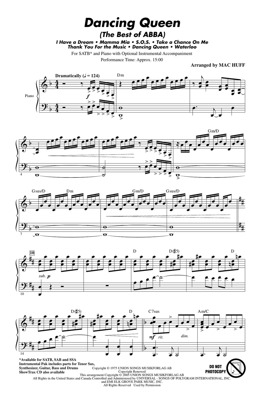 Mamma Mia! - Highlights from the Movie Soundtrack (arr. Mac Huff) 4-Part scores gallery preview page 1