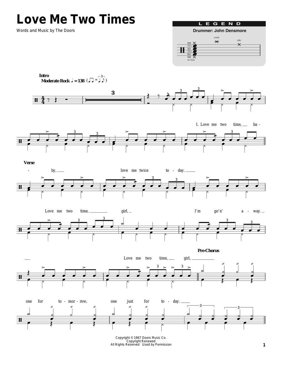Love Me Two Times Drum Set scores gallery preview page 1