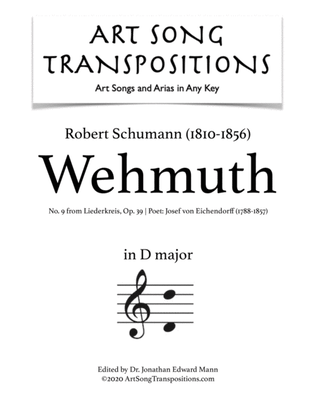 Book cover for SCHUMANN: Wehmuth, Op. 39 no. 9 (transposed to D major)