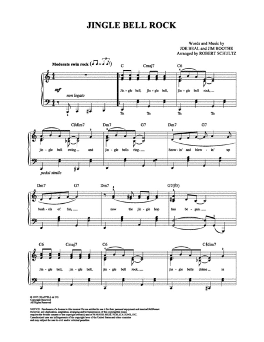 Jingle Bell Rock Piano, Vocal, Guitar scores gallery preview page 1