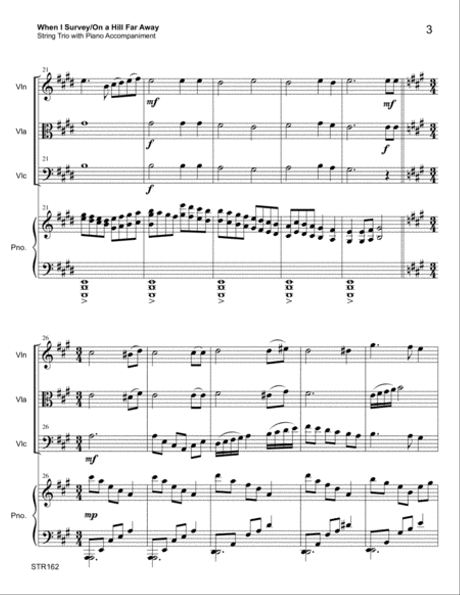 WHEN I SURVEY THE WONDROUS CROSS/ON A HILL FAR AWAY - STRING TRIO with Piano Piano Quartet scores gallery preview page 3