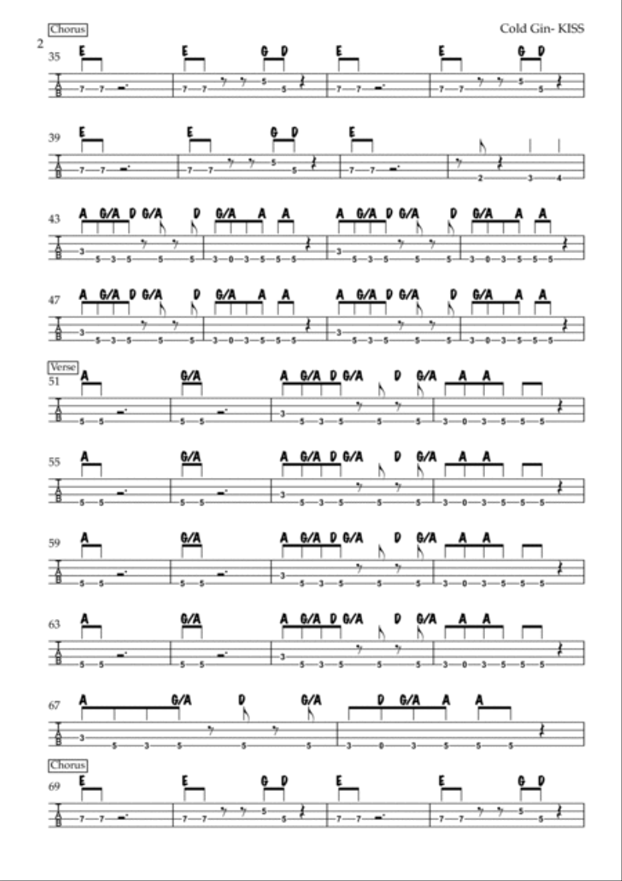 Cold Gin Guitar Tablature scores gallery preview page 2
