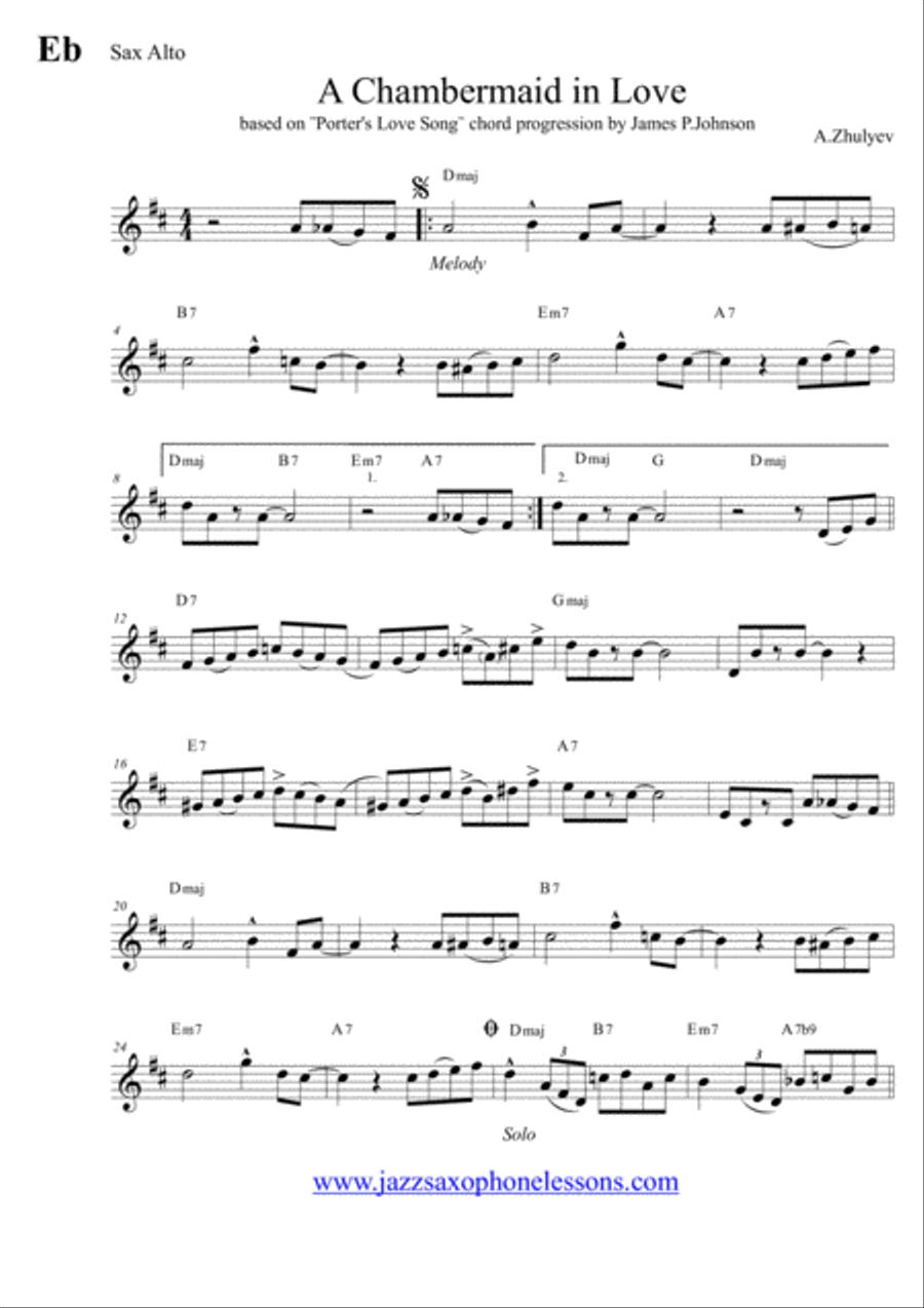 A Chambermaid in Love (PDF+MP3) for Eb saxophone Alto/Baritone Jazz Ensemble scores gallery preview page 2