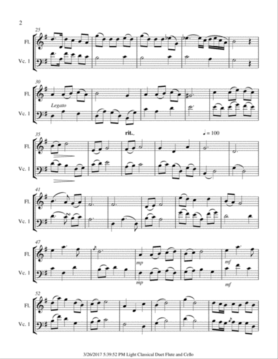Light Classical Duet for Flute and Cello Flute scores gallery preview page 2