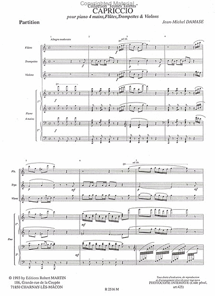 Capriccio, flute, violon, trompette, piano a 4 mains