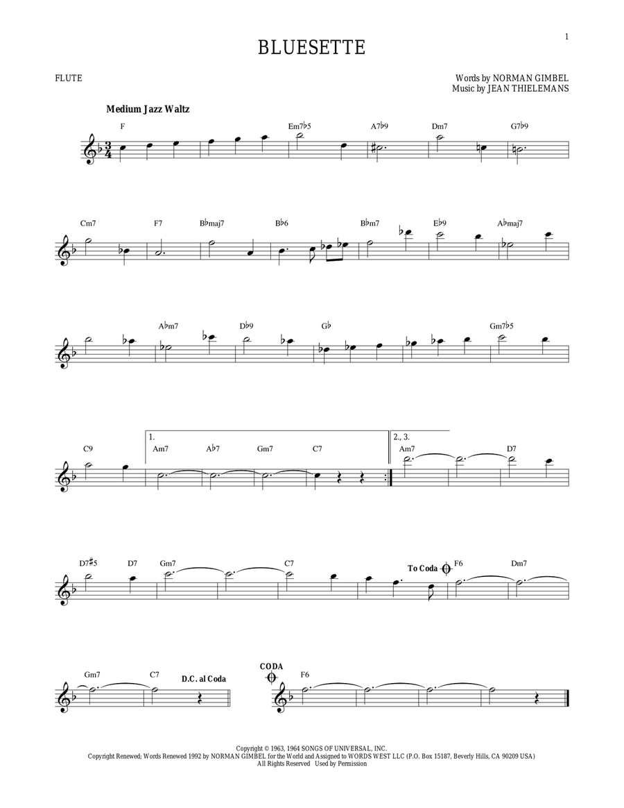 Bluesette Bluesette Flute Solo scores gallery preview page 1