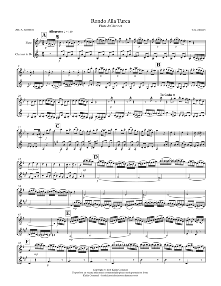 Rondo Alla Turca: Flute & Clarinet Duet image number null