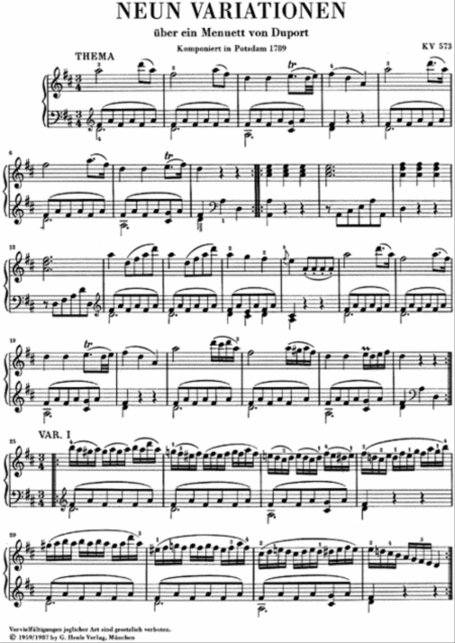 9 Variations on a Minuet by Duport K573 Piano Solo scores gallery preview page 2