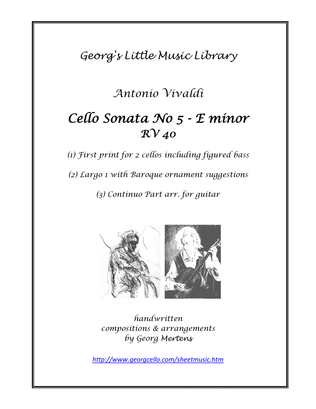 Book cover for Vivaldi Cello Sonata No 5 E minor arr. for cello & guitar