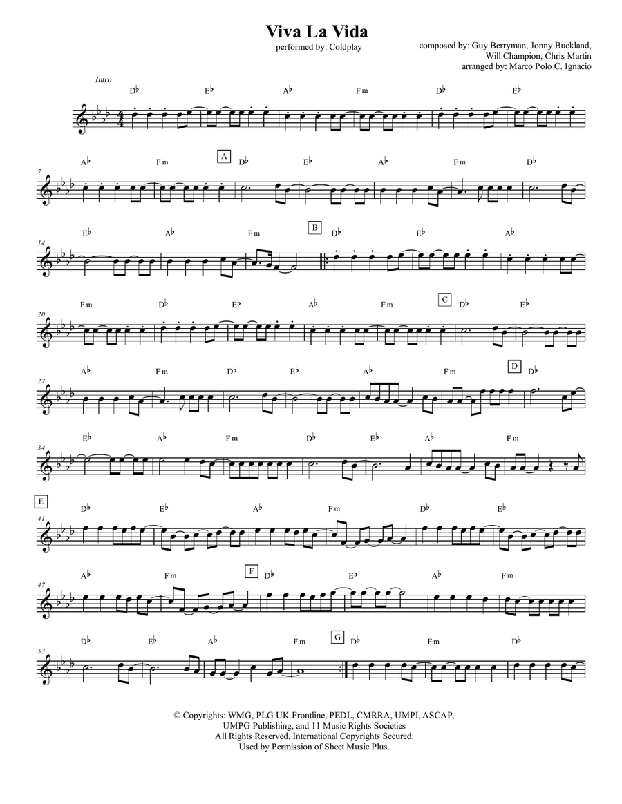 Viva La Vida Piano scores gallery preview page 1