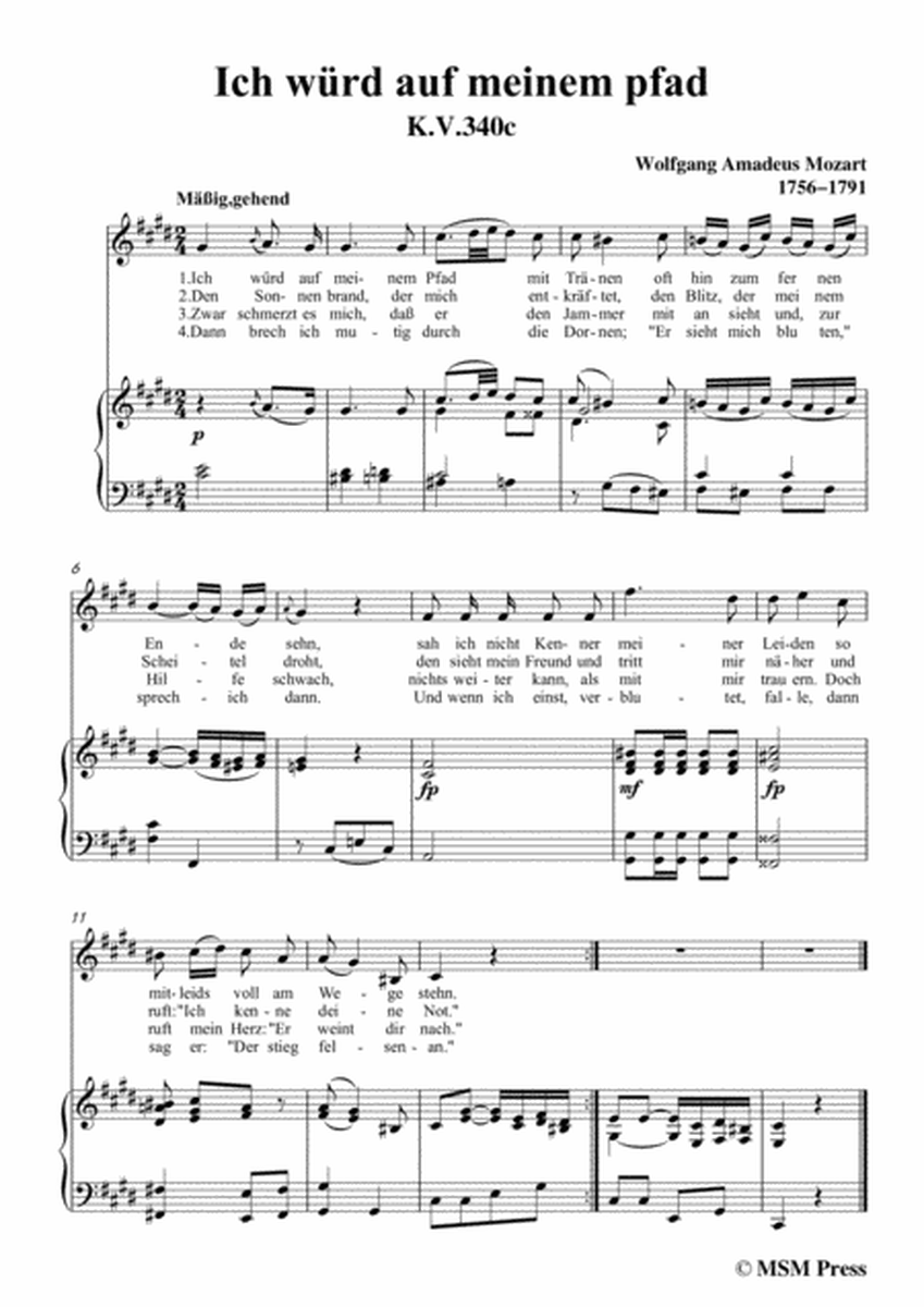 Mozart-Ich würd auf meinem pfad,in c sharp minor,for Voice and Piano image number null