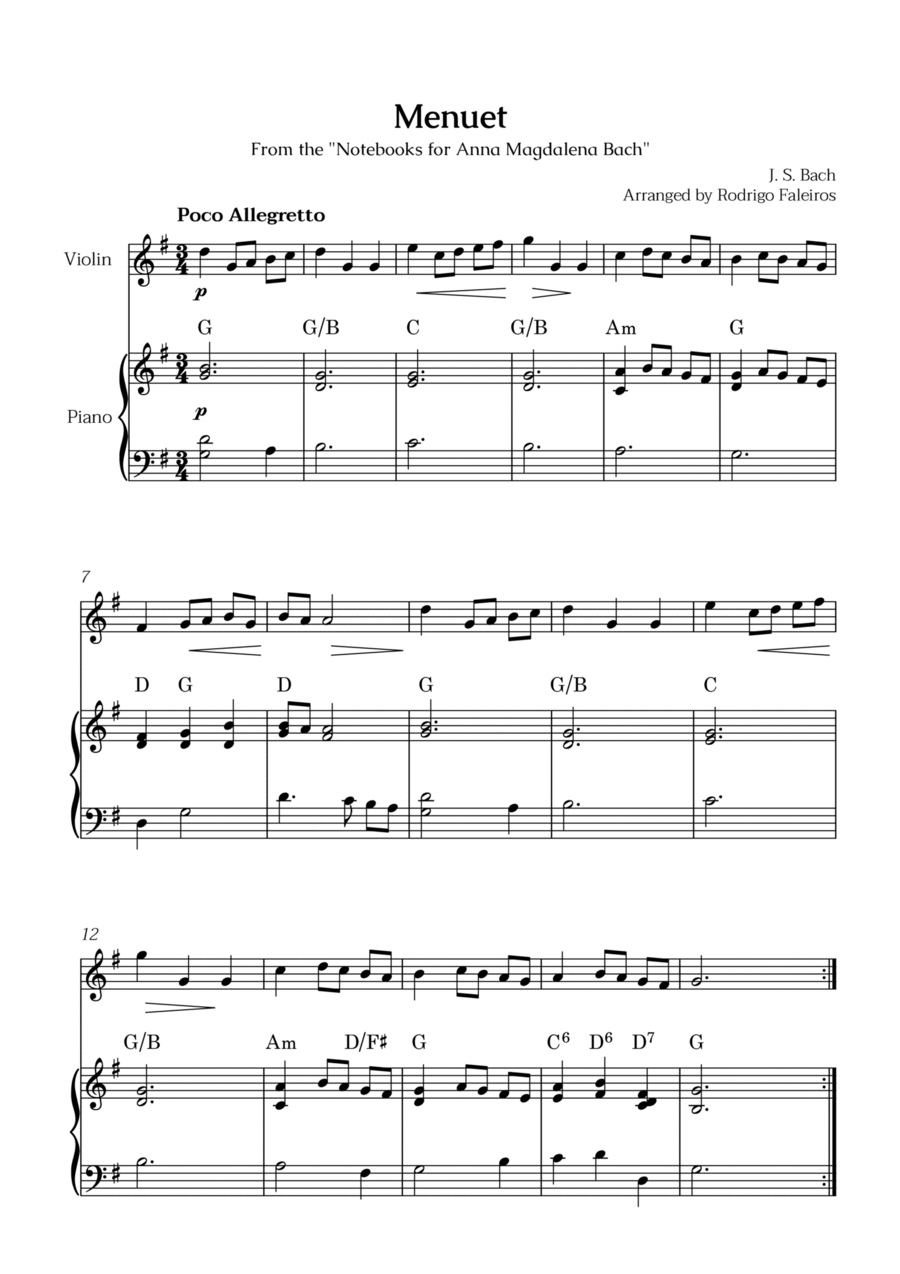 Menuet (from the Anna Magdalena notebooks) Chamber Music scores gallery preview page 1