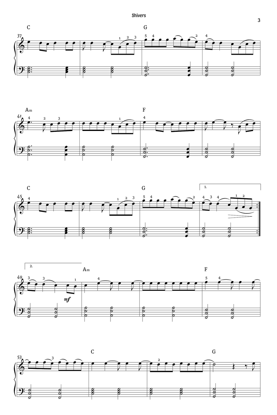 Shivers Easy Piano scores gallery preview page 3