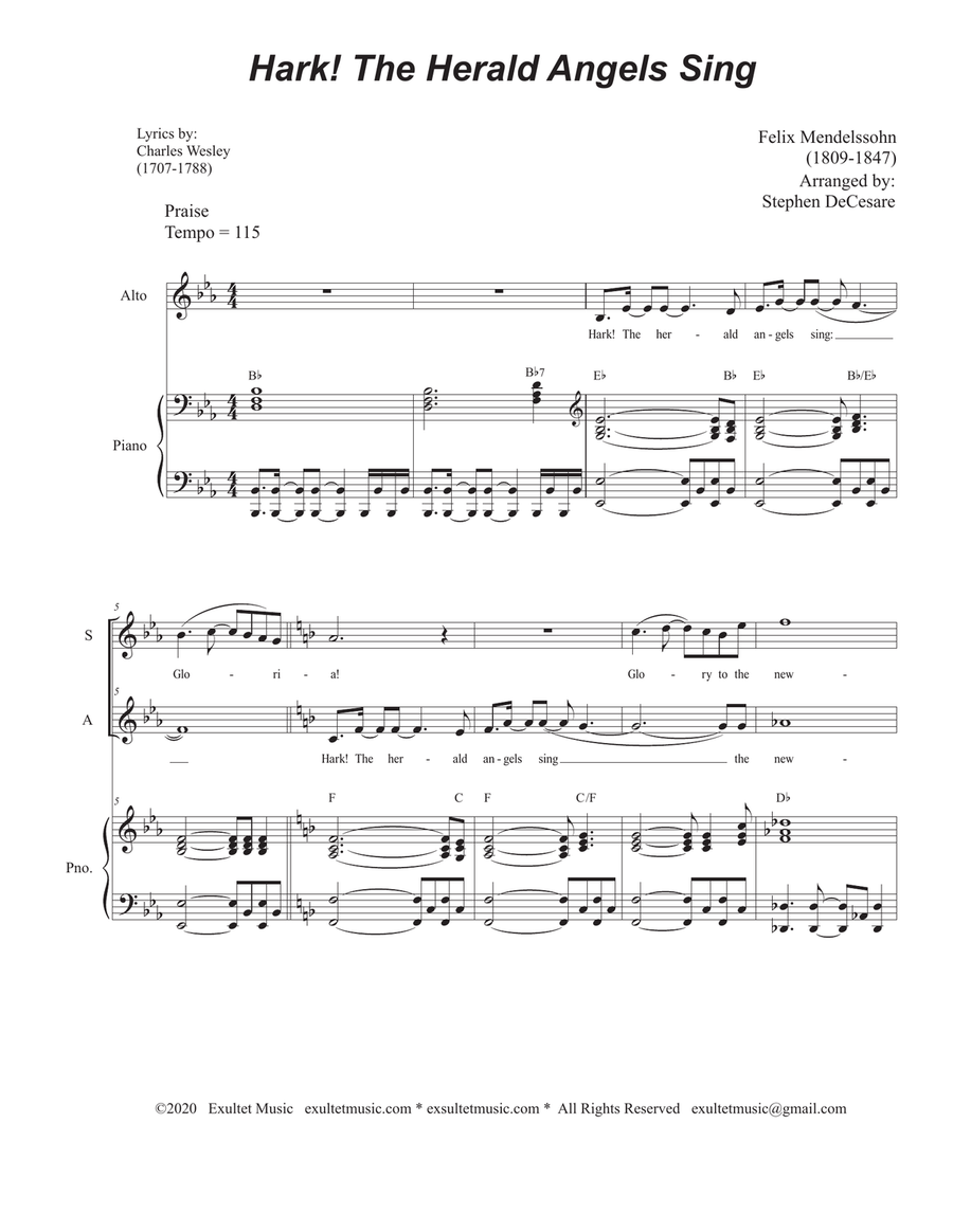 Hark! The Herald Angels Sing (Duet for Soprano and Alto Solo) Alto Voice scores gallery preview page 1