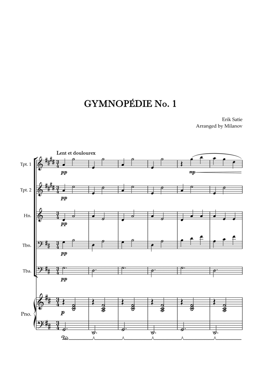 Gymnopédie no 1 | Brass Quintet | Original Key| Piano accompaniment |Easy intermediate image number null