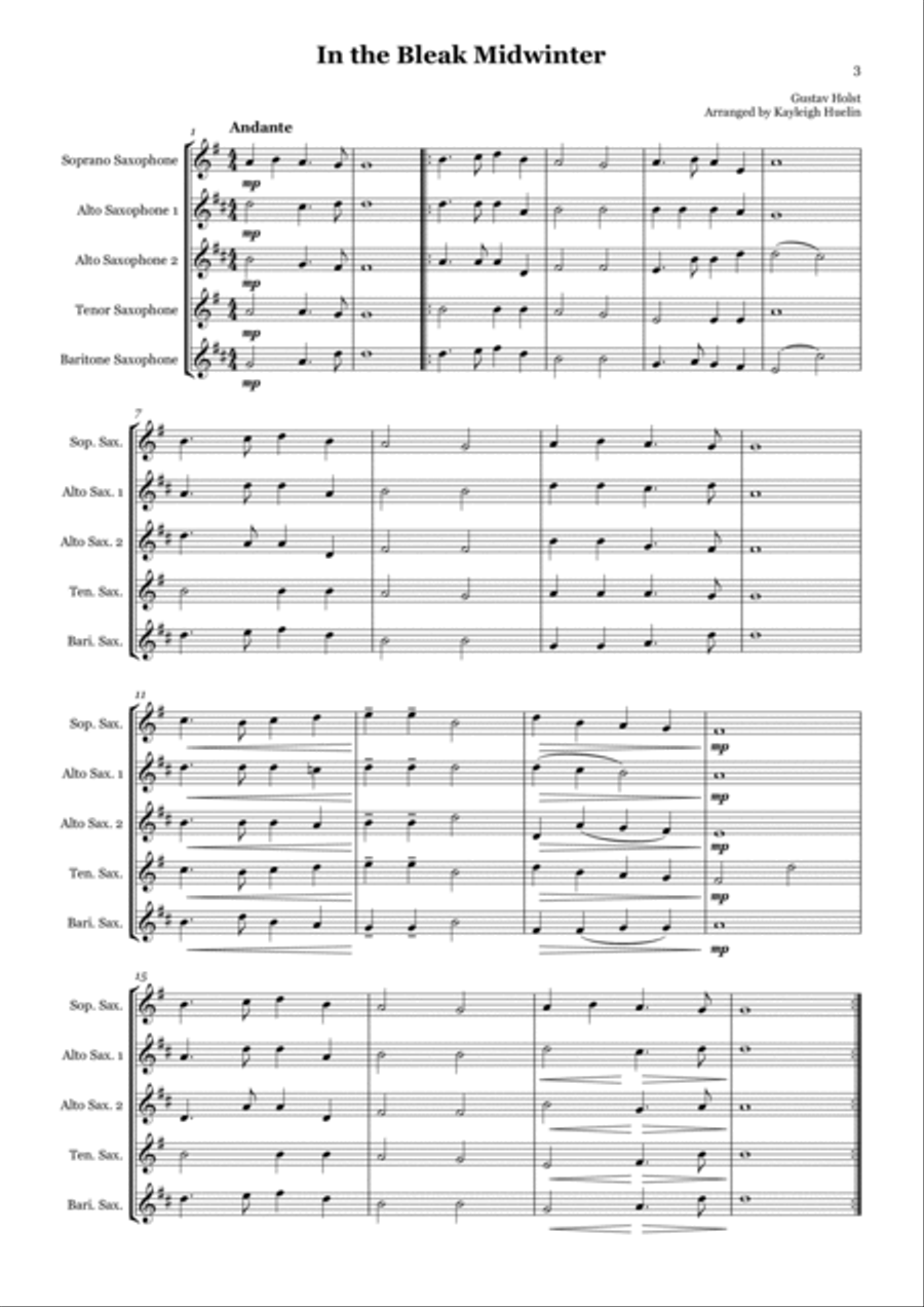Christmas Carol Selection vol. 1 for SAATB saxophone quintet Saxophone Quintet scores gallery preview page 3