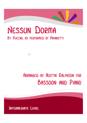 Book cover for Nessun Dorma - bassoon and piano with FREE BACKING TRACK to play along