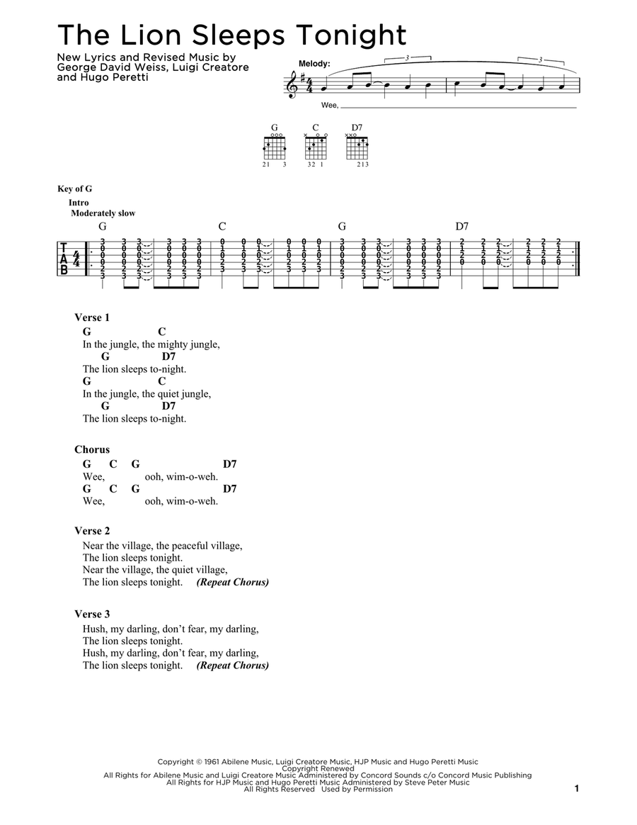 The Lion Sleeps Tonight The Lion Sleeps Tonight Acoustic Guitar scores gallery preview page 1