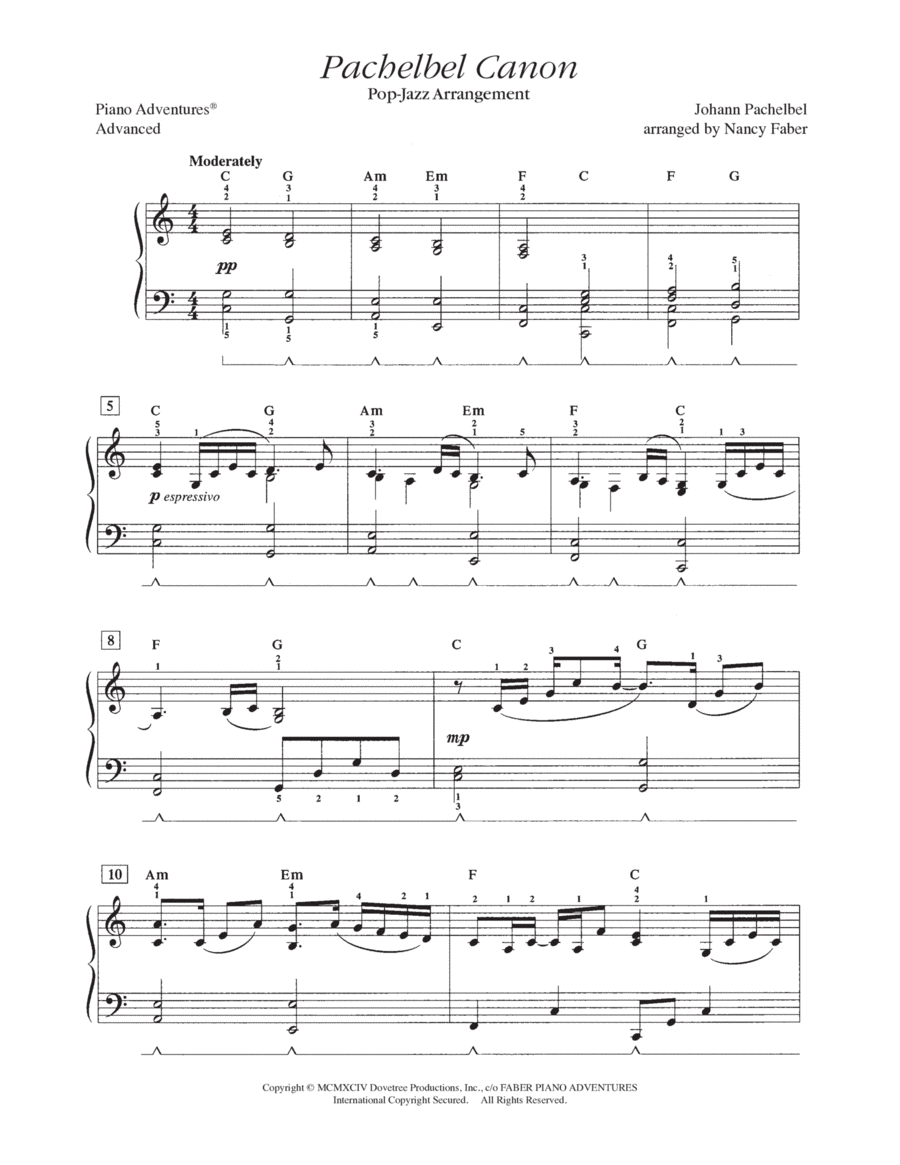 Pachelbel Canon (Pop-Jazz Arrangement) Piano Method scores gallery preview page 1