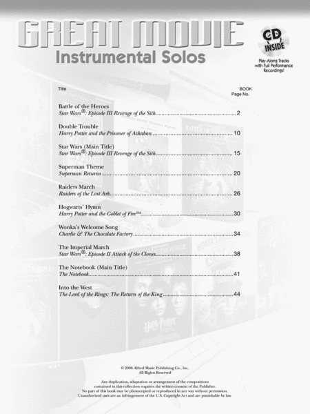 Great Movie Instrumental Solos - Violin (Book & CD)