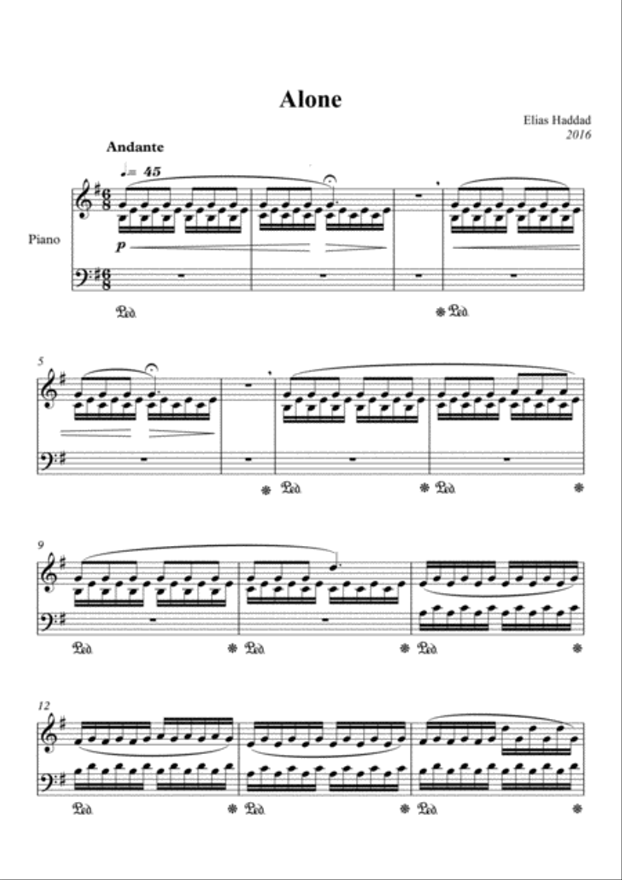 Alone Piano Solo scores gallery preview page 1