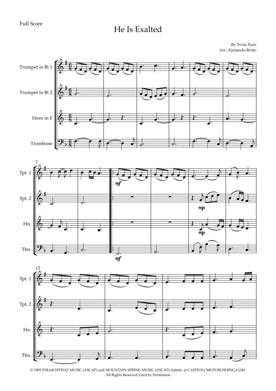 He Is Exalted He Is Exalted Brass Ensemble scores gallery preview page 1