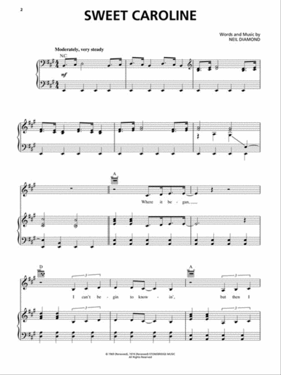 Sweet Caroline Piano, Vocal, Guitar scores gallery preview page 2
