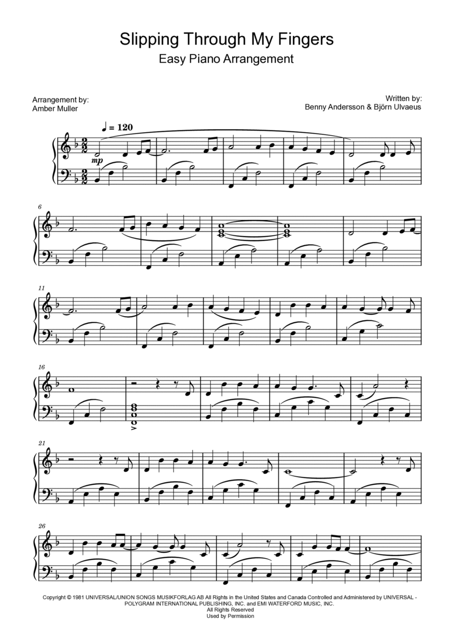 Slipping Through My Fingers Easy Piano scores gallery preview page 1