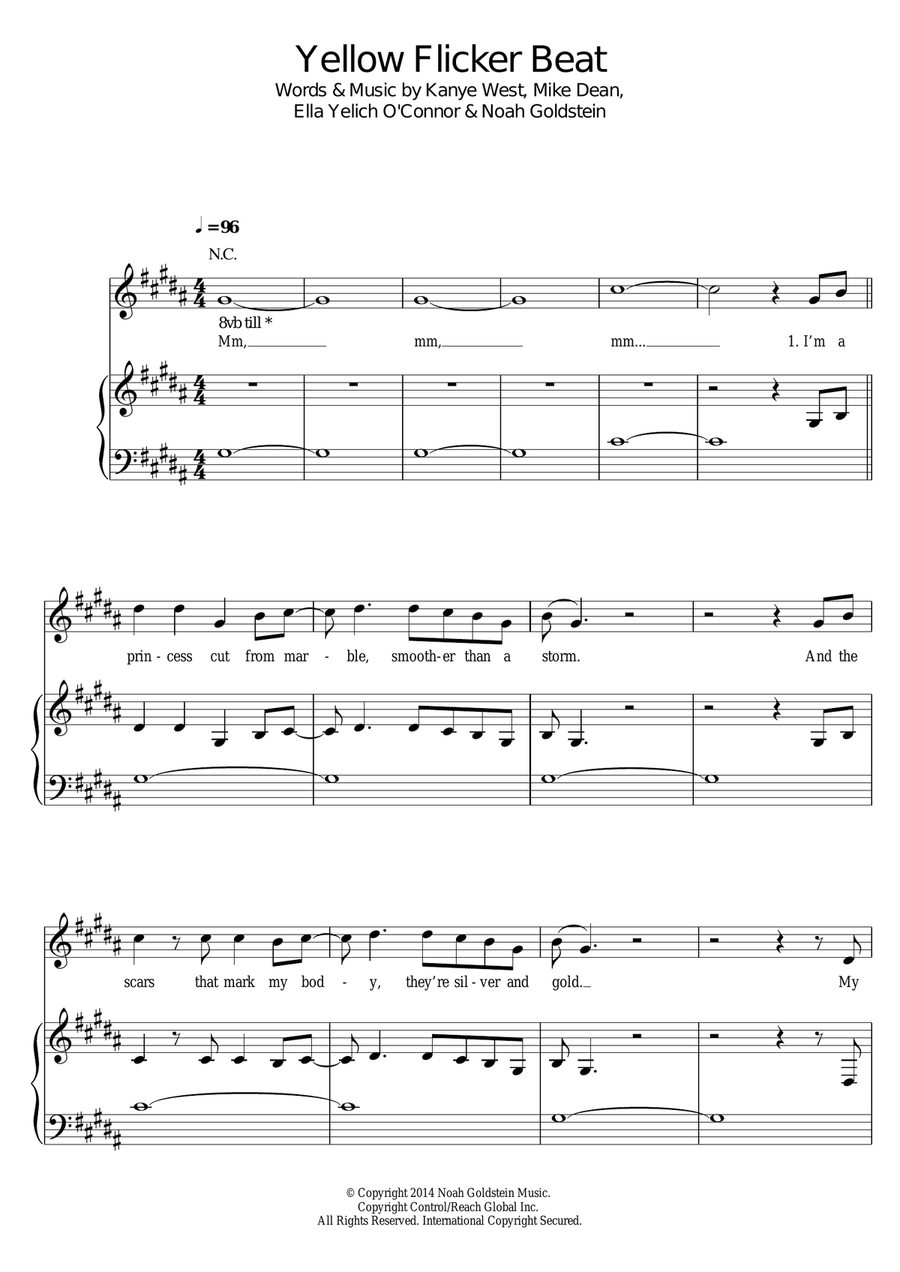 Yellow Flicker Beat Piano, Vocal, Guitar scores gallery preview page 1