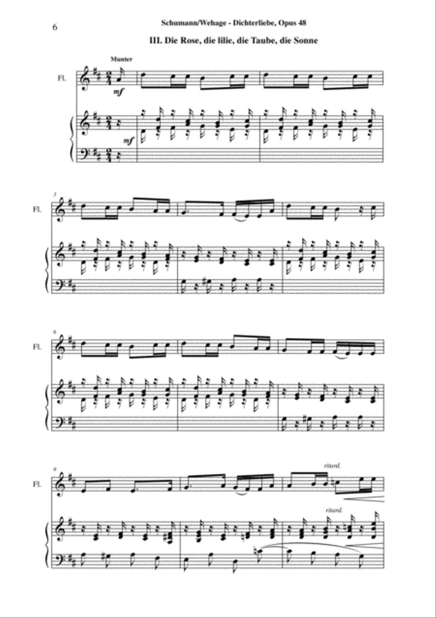 Robert Schumann: Dichterliebe, Opus 48, arranged for flute and piano Robert Schumann: Dichterliebe, Opus 48, arranged for flute and piano Flute Solo scores gallery preview page 6
