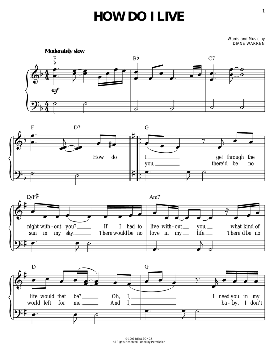 How Do I Live Easy Piano scores gallery preview page 1