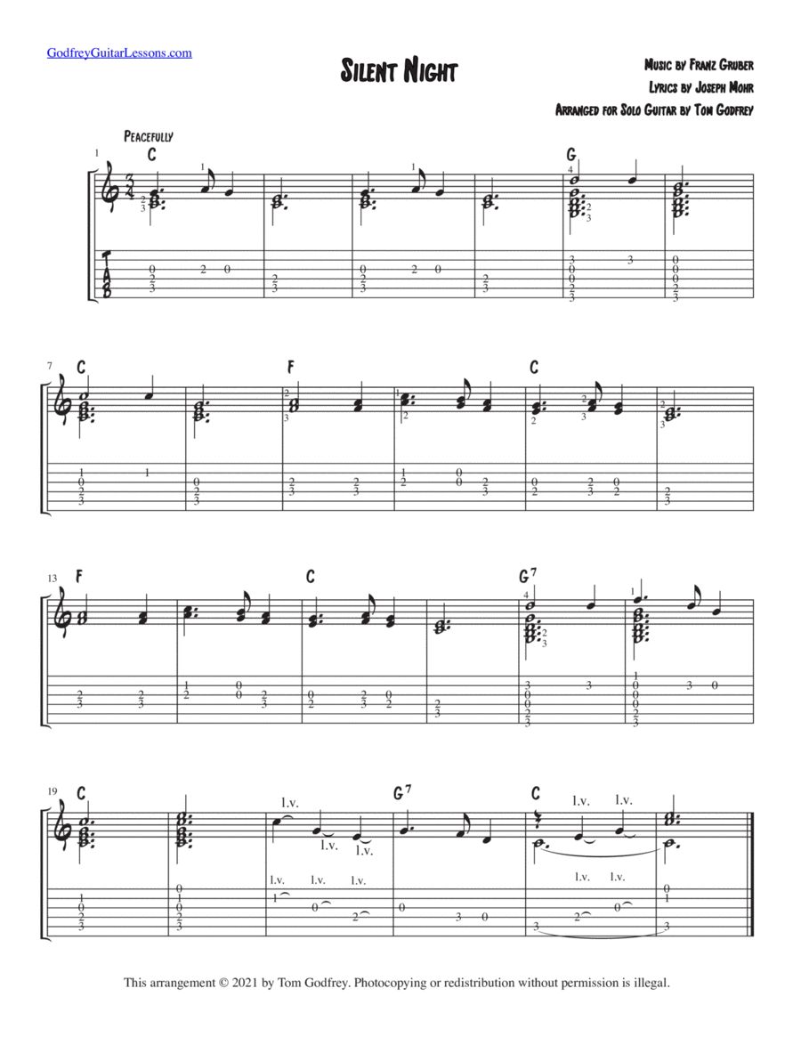 Silent Night Guitar Tablature scores gallery preview page 1