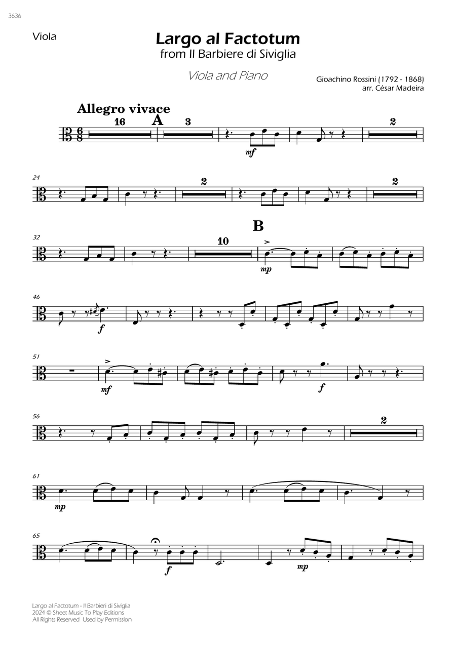 Largo al Factotum - Viola and Piano (Individual Parts) Piano scores gallery preview page 1