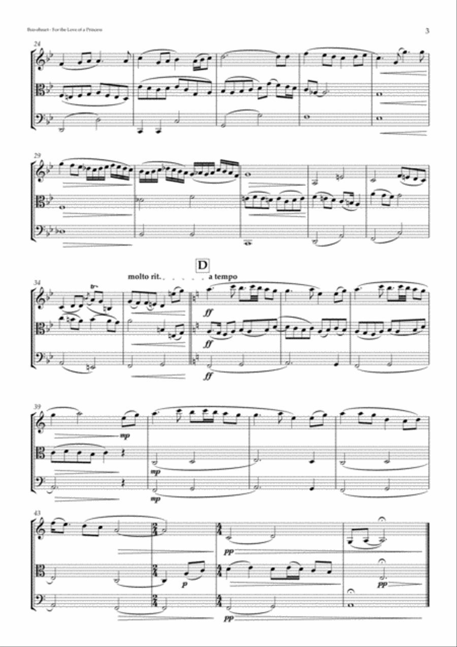 For The Love Of A Princess from the Twentieth Century Fox Motion Picture BRAVEHEART String Trio scores gallery preview page 3