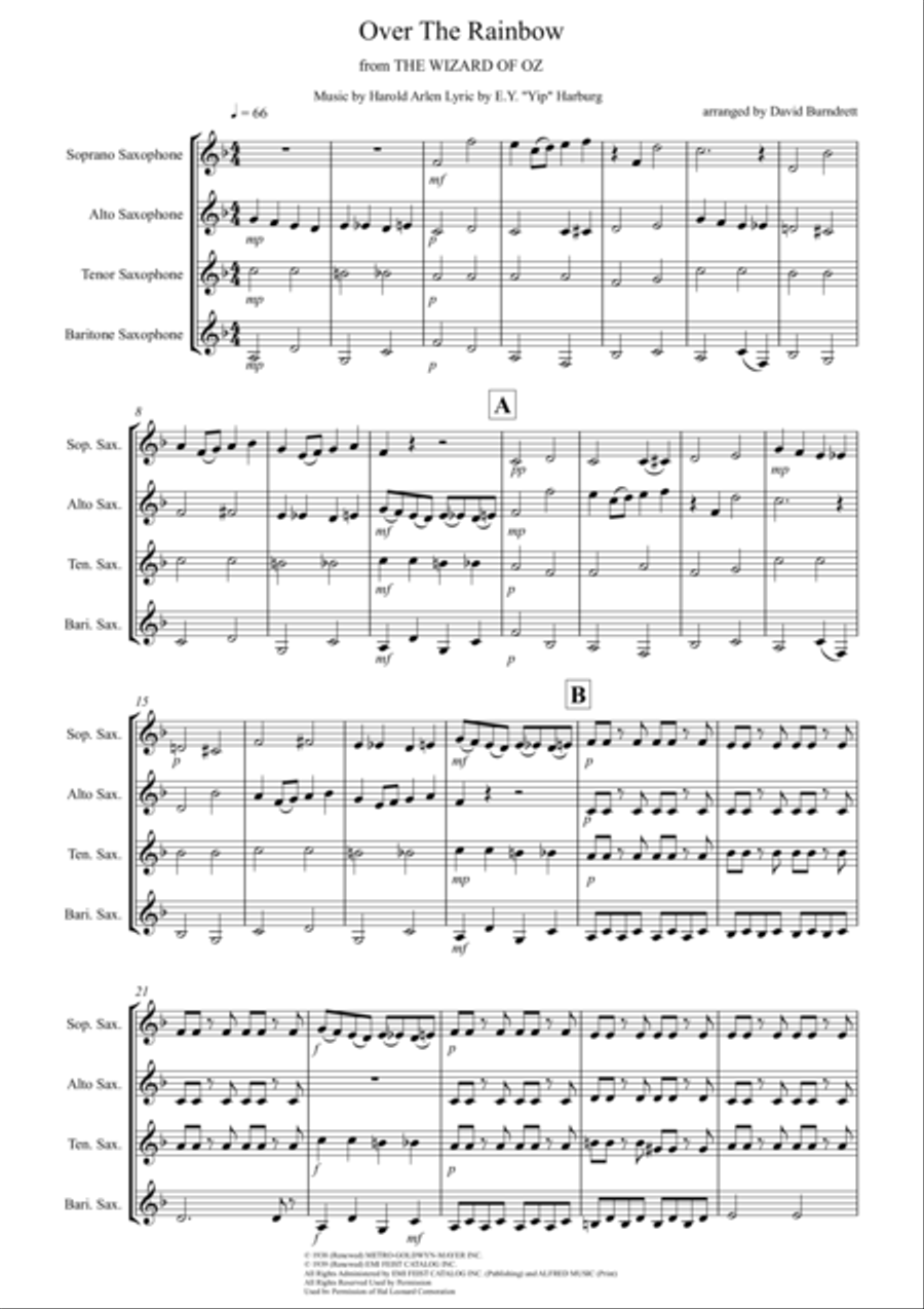 Over The Rainbow (from The Wizard Of Oz) Woodwind Quartet scores gallery preview page 1