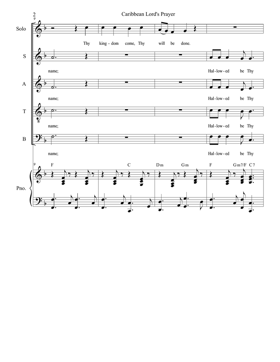 Caribbean Lord's Prayer (for Solo & SATB) 4-Part scores gallery preview page 3