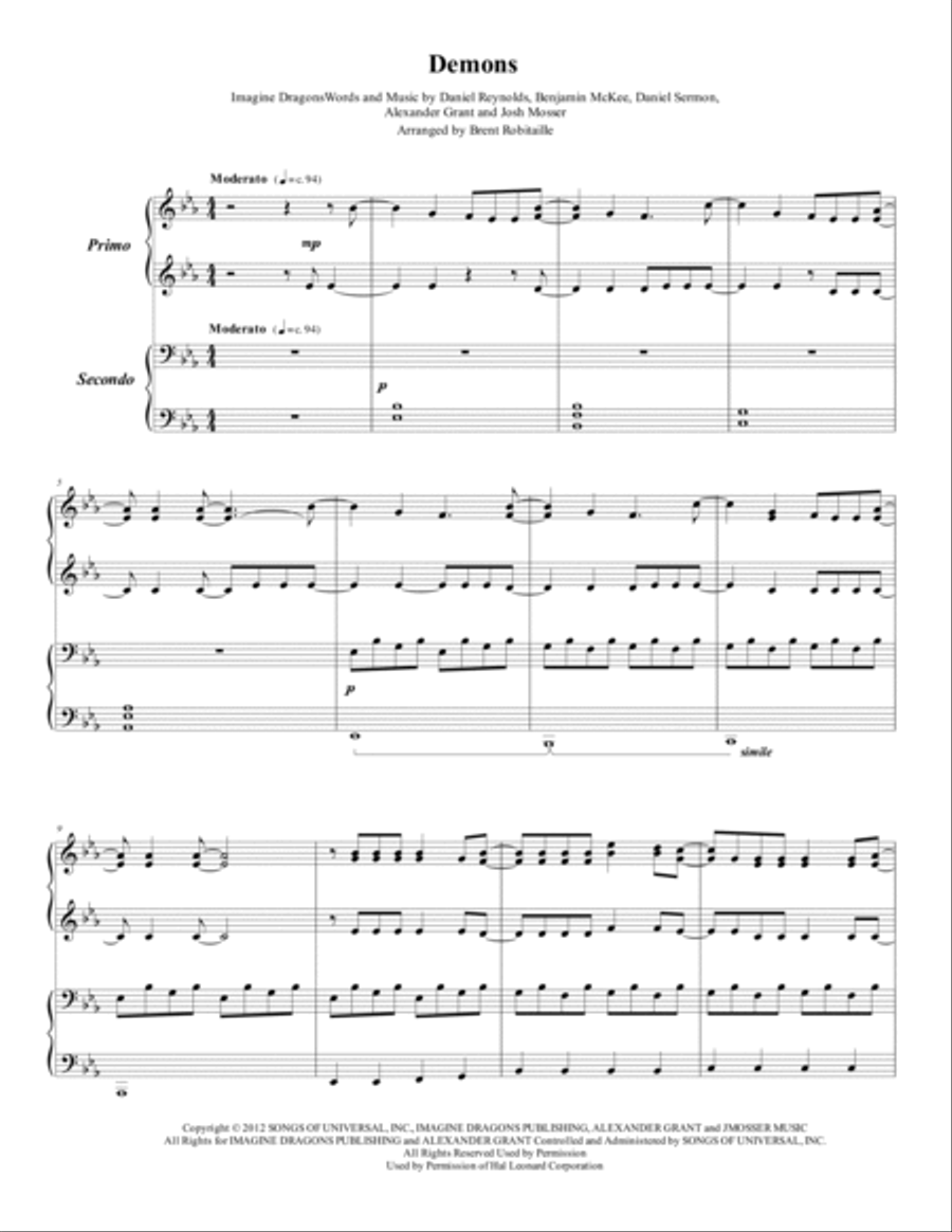 Demons Demons 1 Piano, 4-Hands scores gallery preview page 2