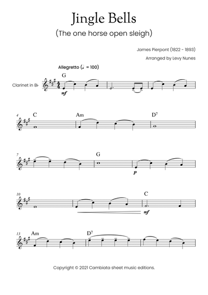 Jingle Bells - For B flat clarinet (with chord symbols) Easy/Beginner image number null