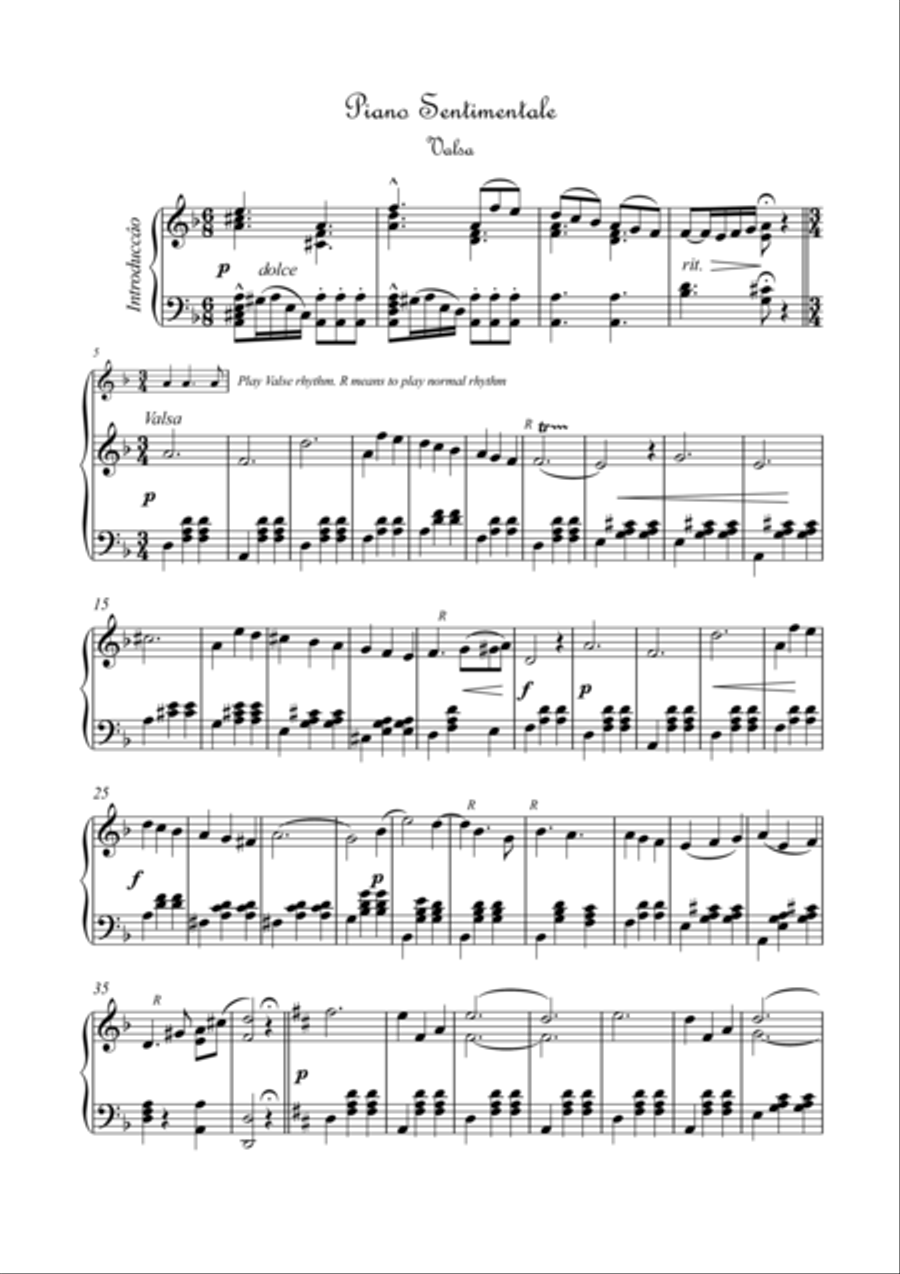 Piano Sentimentale Valsa Piano Solo scores gallery preview page 1