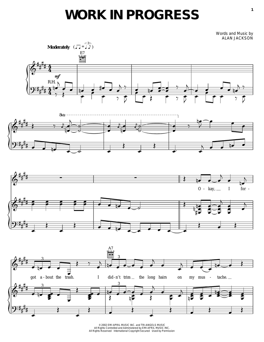 Work In Progress Piano, Vocal, Guitar scores gallery preview page 1